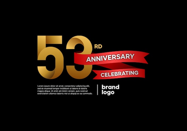 53 years anniversary icon logo design with gold and red emblem on black background