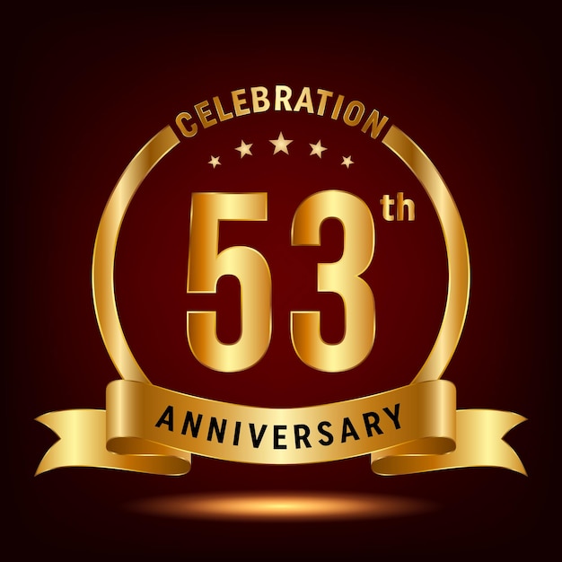 53e verjaardag viering logo-ontwerp met ring en gouden lint Logo Vector Template