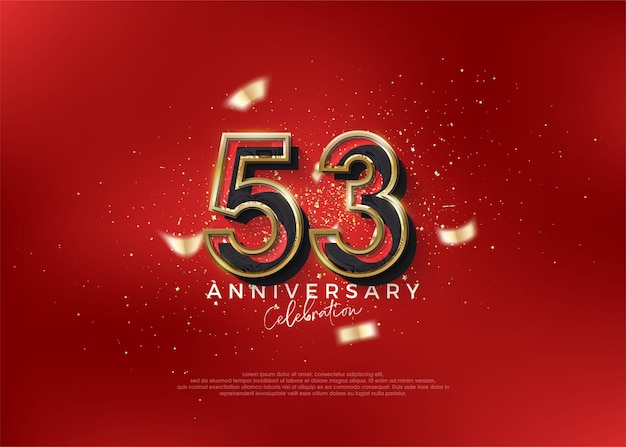 Numero del 53° anniversario per festeggiare il compleanno con un concetto rosso audace vettore premium per il saluto di celebrazione del banner poster