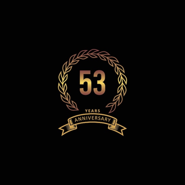 Vettore logo del 53° anniversario con sfondo oro e nero