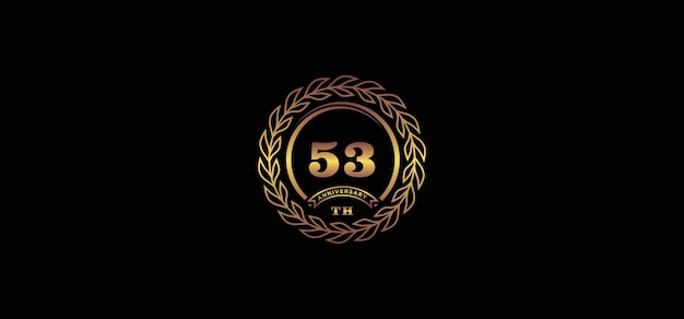 53ste verjaardagslogo met ring en frame gouden kleur en zwarte achtergrond