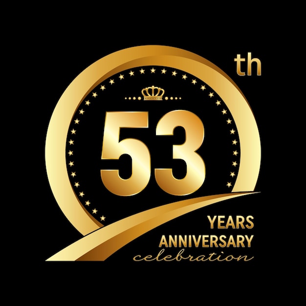 기념일 축하 이벤트 초대장 결혼식 인사말 카드 배너 포스터 전단지 브로셔 로고 벡터 템플릿을 위한 황금 반지가 있는 53주년 로고 디자인