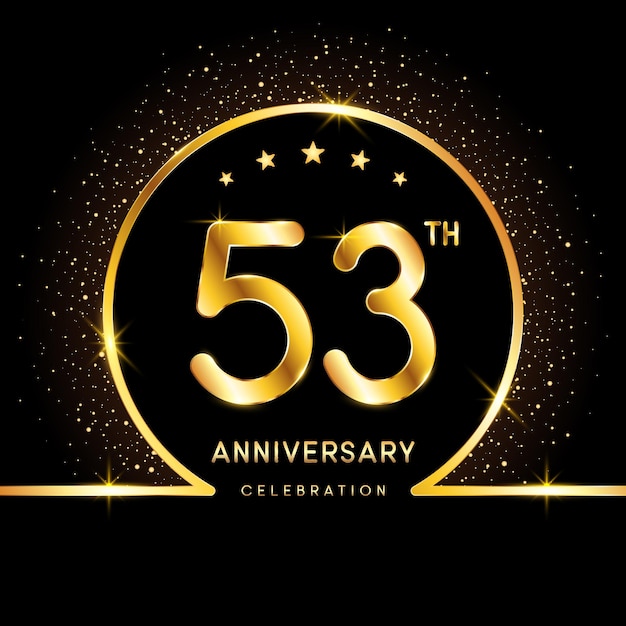 53th Anniversary Logotype Golden anniversary logo design with golden number Logo Vector Template