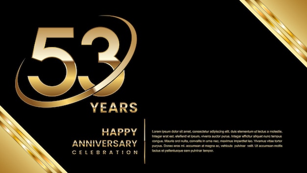 53th anniversary template design with a golden number on a black background