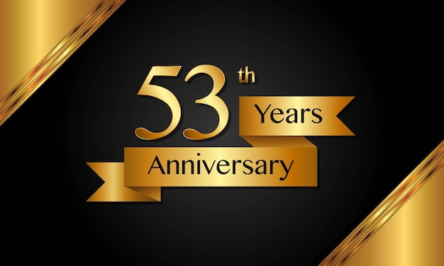 53th Anniversary template design with golden ribbon Vector template illustration