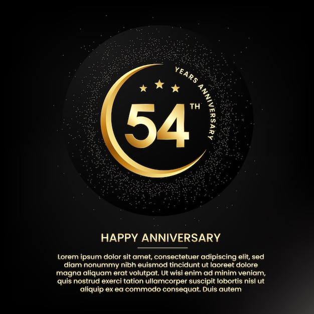 54-jarig jubileum met een halve maan sterren glitter en bewerkbare spraaktekst Gouden halve maan verjaardag banner sjabloon met een gouden nummer