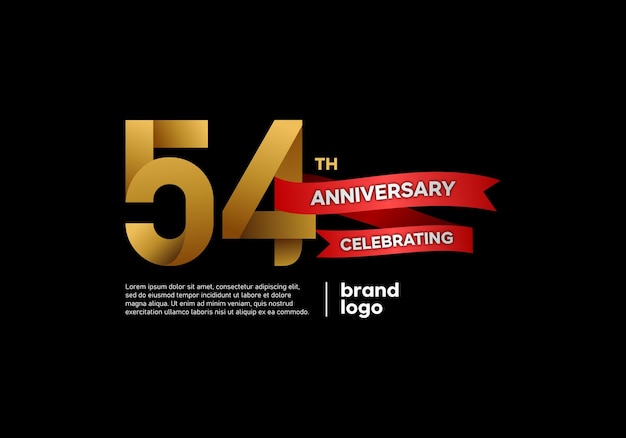 54 anni anniversario icona logo design con emblema oro e rosso su sfondo nero