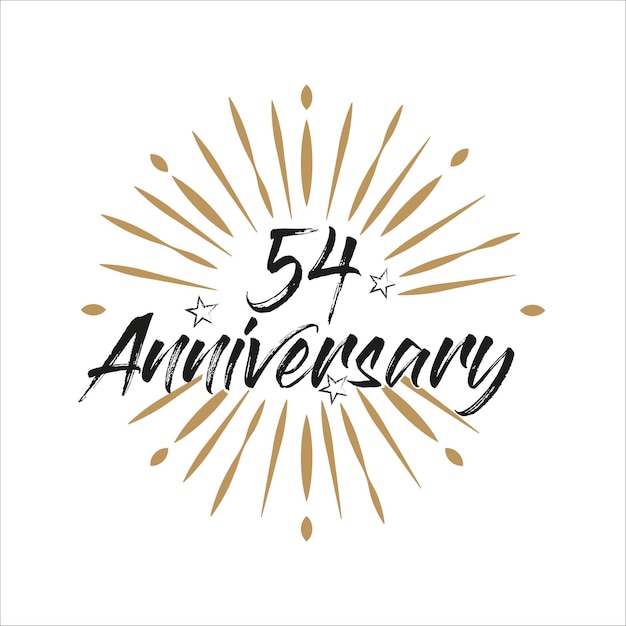 54 years anniversary retro template. vintage logo 54th years with ribbon and fireworks vector design