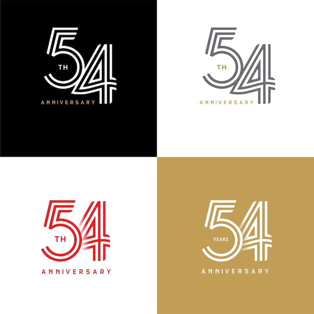 Vettore 54 anni anniversario vettore numero icona compleanno logo etichetta nero bianco e colori striscia numero