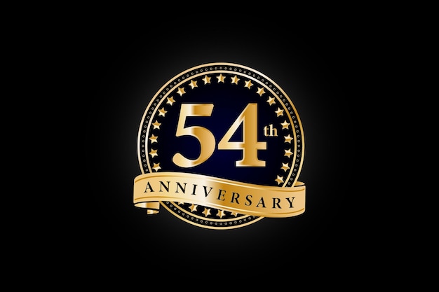 54e gouden jubileum logo met gouden ring en lint geïsoleerd op zwarte achtergrond