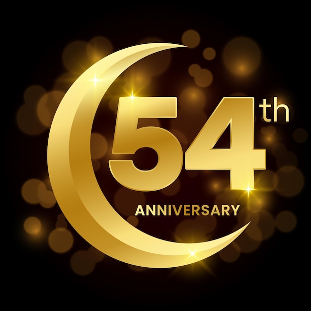 54e verjaardag sjabloonontwerp met gouden halve maan concept Logo Vector Template