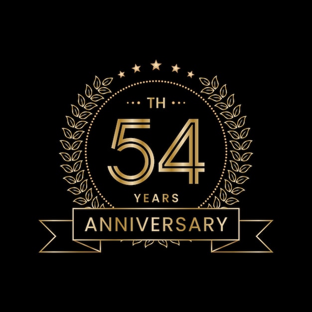 54th Anniversary logo with golden laurel wreath Line Art Vector design