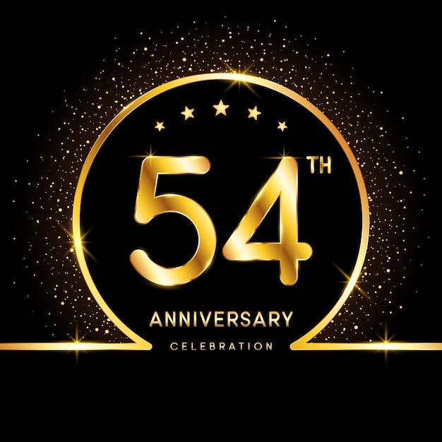 54th Anniversary Logotype Golden anniversary logo design with golden number Logo Vector Template