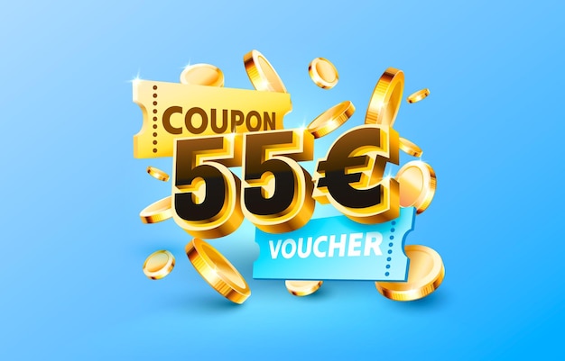 55 euro coupon gift voucher cash back banner special offer Vector illustration