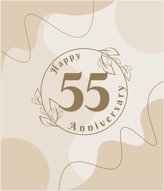 55° anniversario, logo minimalista. illustrazione vettoriale marrone sul modello di fogliame minimalista.