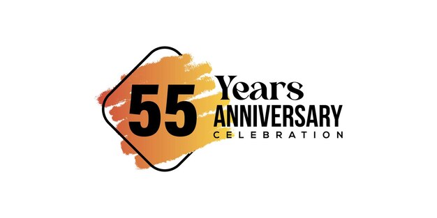 흰색 배경에 주황색 브러시와 사각형이 분리된 55년 기념일 축하.