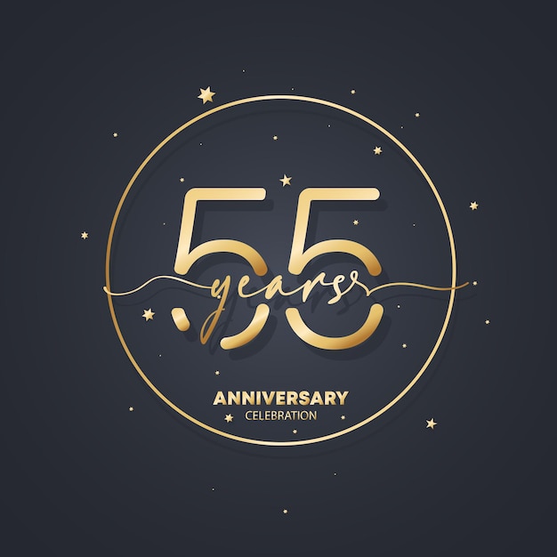 Modello di logo dell'anniversario di 55 anni. 55 ° compleanno, icona dell'anniversario di matrimonio. immagine simbolo alla moda. vettore eps 10. isolato su priorità bassa.