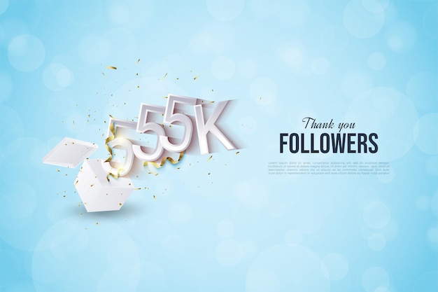 Sfondo di 555k follower con numeri che spuntano