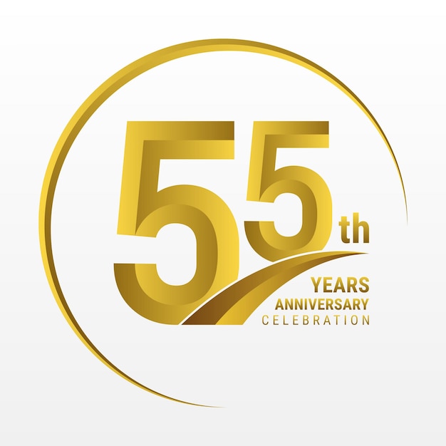 55e verjaardag Logo ontwerp met gouden kleur en ring Logo Vector Template