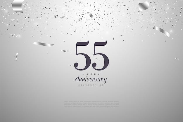 55e verjaardag met lint gesneden regenachtergrond