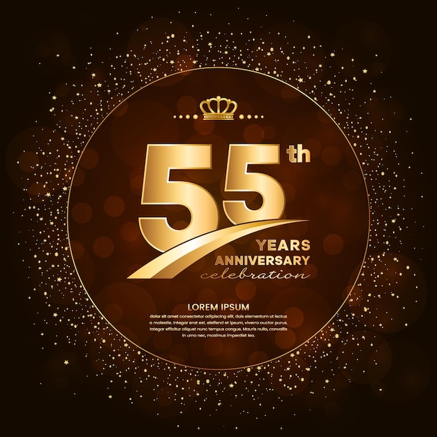 55th anniversary logo with gold numbers and glitter isolated on a gradient background