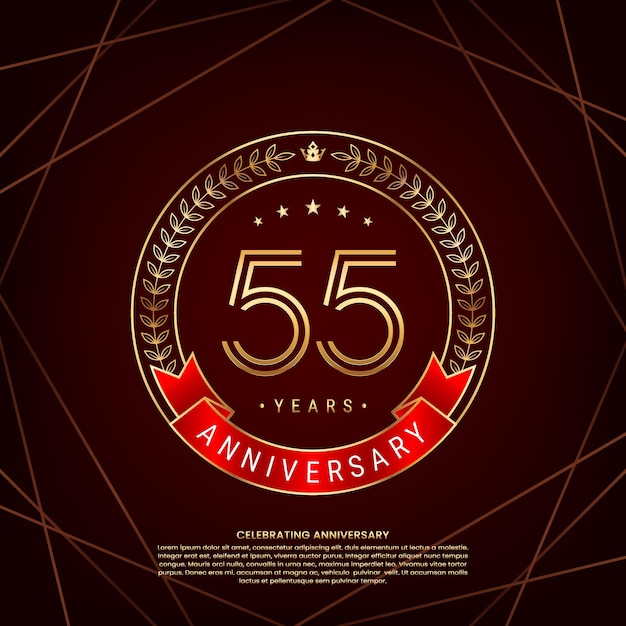 ベクトル 金色の月桂冠と二重線の番号が付いた 55 周年記念ロゴ