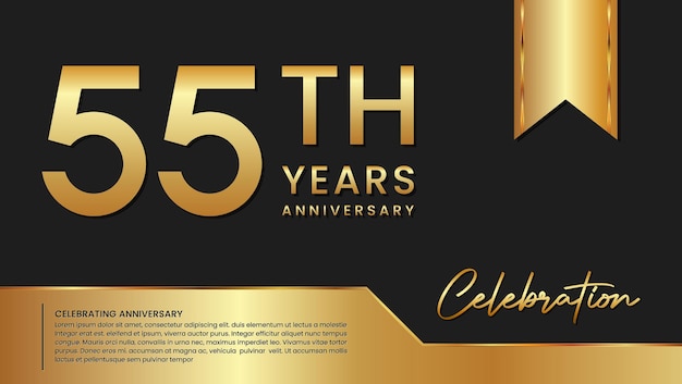 55th anniversary template design in gold color isolated on a black and gold background