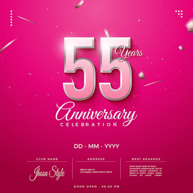 55th anniversary with pink numbers and gold outlines.