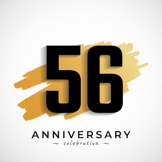 Vector 56 year anniversary celebration with gold brush symbol isolated on white background