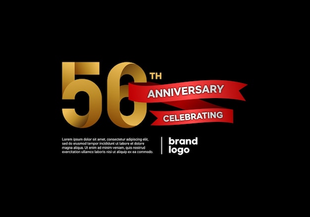 56 years anniversary icon logo design with gold and red emblem on black background