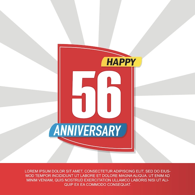 56 years anniversary icon logo design with red and white emblem on white background