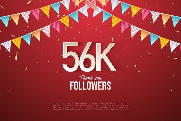 56k followers celebration with paper curtain decorating banner