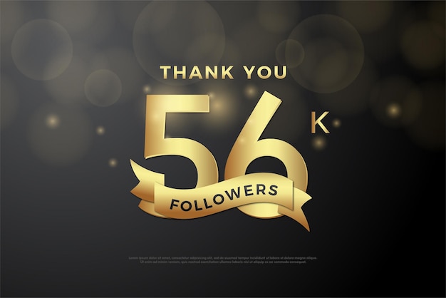 긴 황금 리본으로 장식된 큰 축하 숫자를 가진 56k 팔로워