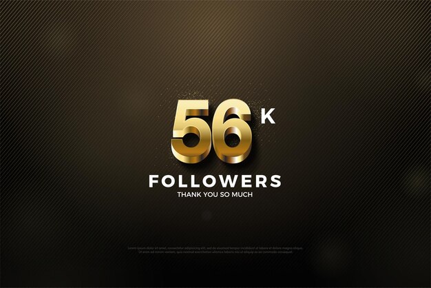 Vettore 56.000 follower con l'illustrazione del numero 3d in oro fantasia