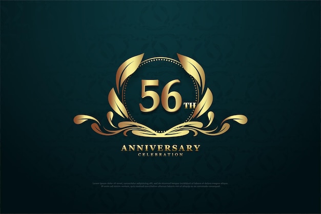 56th anniversary celebration with gold leaf illustration.