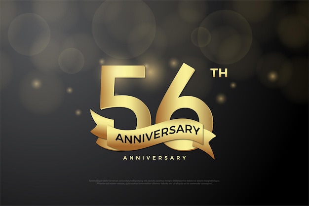 56th anniversary with golden numbers and transparent gold bubbles.