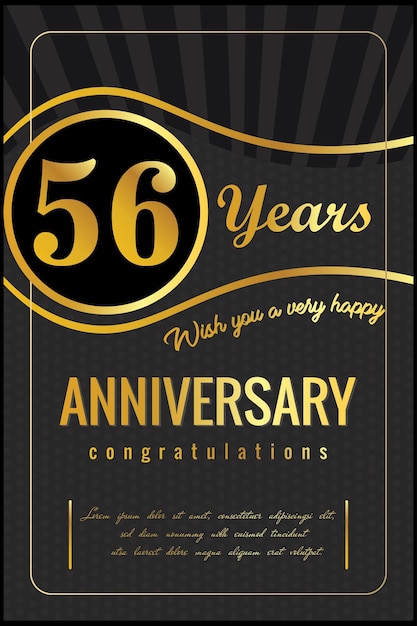 56th years anniversary, vector design for anniversary celebration with gold and black color.