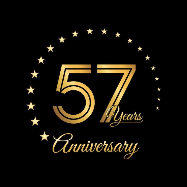 57 jaar jubileum logo-ontwerp met gouden kleur Handschriftstijl Line Art Logo Vector Template
