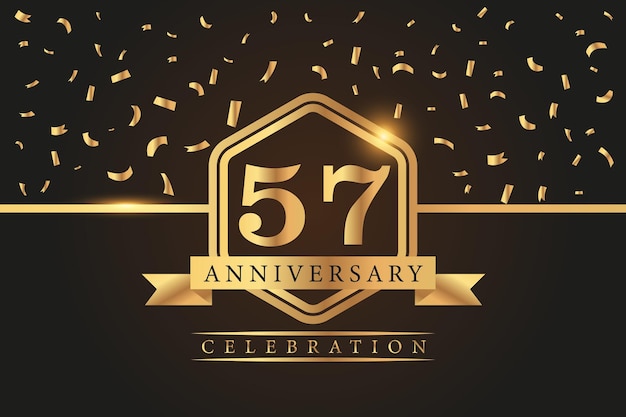 57 year anniversary celebration vector golden elements on black background abstract 