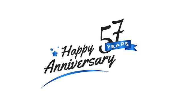 블루 Swoosh 및 블루 리본 기호 템플릿 디자인 일러스트와 함께 57 주년 기념 축하