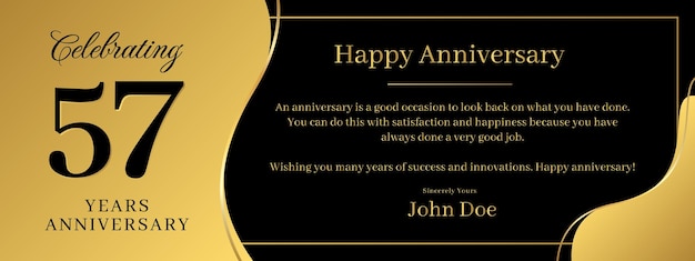 57 years anniversary a banner speech anniversary template with a gold background combination of black and text that can be replaced