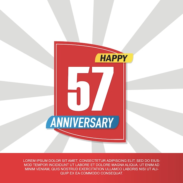 57 years anniversary icon logo design with red and white emblem on white background