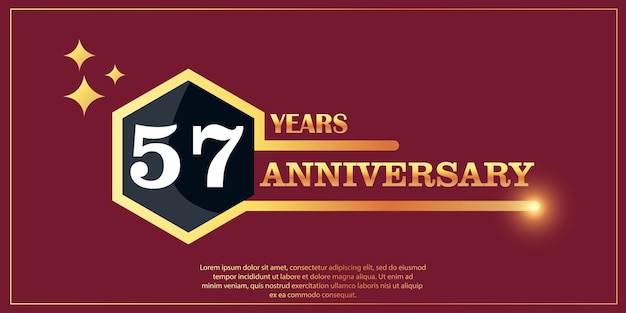 57e verjaardag gouden kleur logostijl met zeshoekige vorm op rode achtergrond