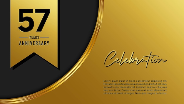 57e verjaardag sjabloonontwerp met gouden patroon en lint voor jubileumviering