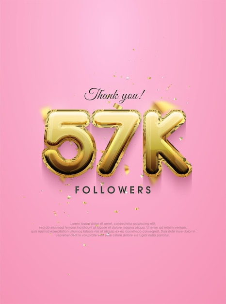 57k followers design with luxury gold numbers for greetings on social media posts