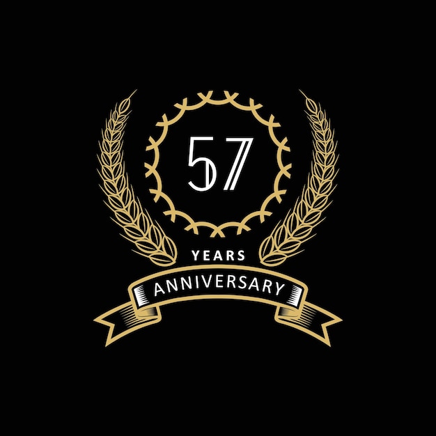 57st anniversary logo with gold and white frame and color on black background