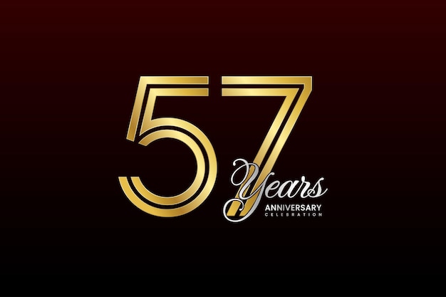 Вектор Логотип 57-летия с золотым номером и серебряным текстом