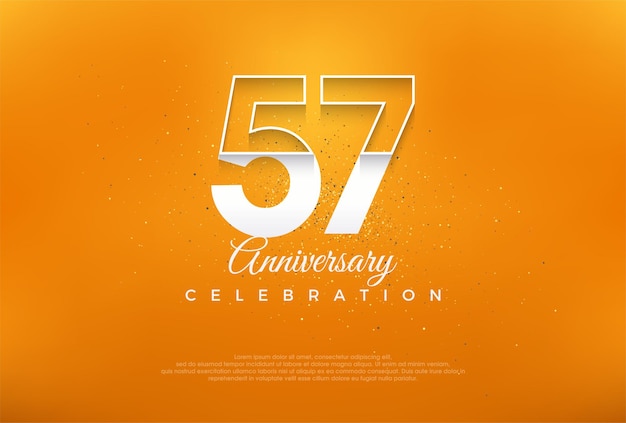 Numero del 57° anniversario con moderni numeri bianchi sottili, design vettoriale premium vettore premium per il saluto di celebrazione del banner poster