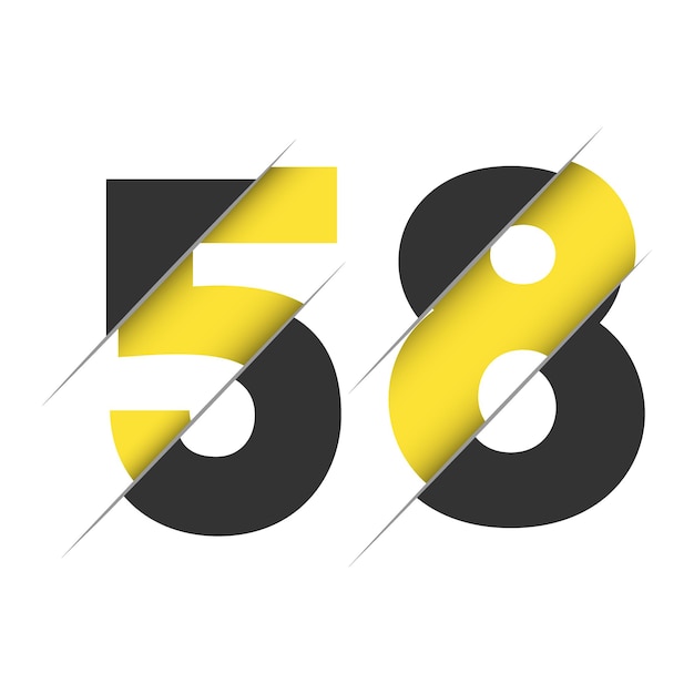58 5 8 Nummerlogo-ontwerp met een creatieve snit en zwarte cirkelachtergrond Creatief logo-ontwerp