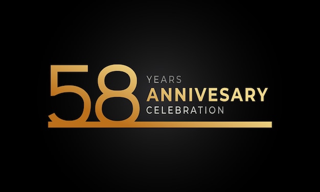 58-jarig jubileumfeest met enkele regel gouden en zilveren kleur geïsoleerd op donkere achtergrond